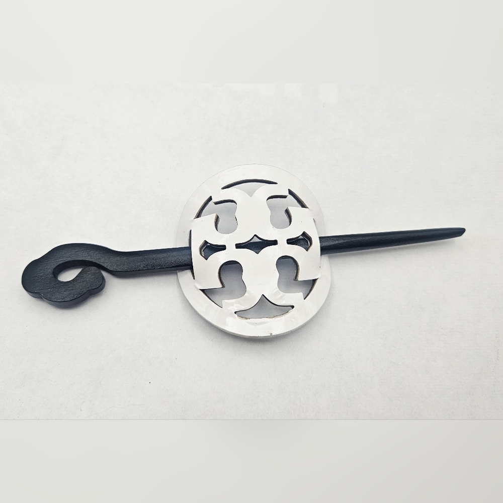 Tory Burch hair pin hair clip White & black re-purposed upcycled Barrette